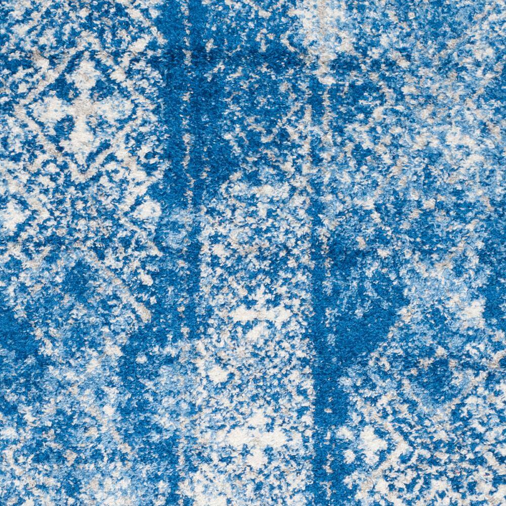 Silver and Blue Synthetic Reversible Runner Rug
