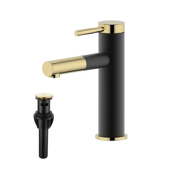 UPIKER Beric Single Handle Single Hole Brass Bathroom Faucet with Push-Up Pop-Up Drain in Matte Black