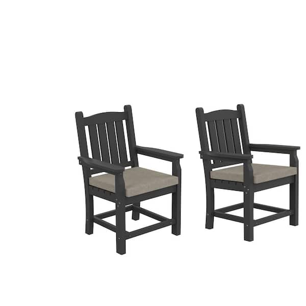 FORCLOVER HDPE Plastic Outdoor Dining Chair in Gray With Beige Cushion (2-Pack)