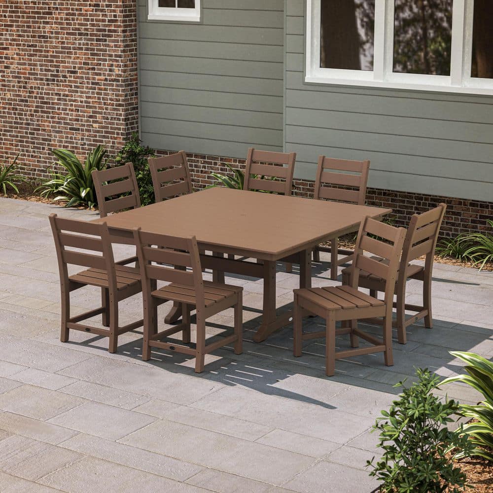 DANCHEL OUTDOOR カーニング 5x6.6フィート POLYWOOD Grant Park Teak 9-Piece Farmhouse Trestle Plastic Square
