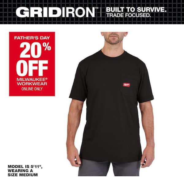Men's 2X-Large Black GRIDIRON Cotton/Polyester Short-Sleeve Pocket T-Shirt