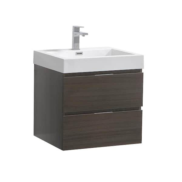 Fresca Valencia 24 in. W Wall Hung Bathroom Vanity in Gray Oak with Acrylic Vanity Top in White
