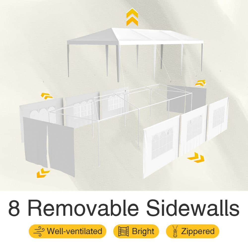 10x30FT White Outdoor Canopy Tent with Removable Sidewalls