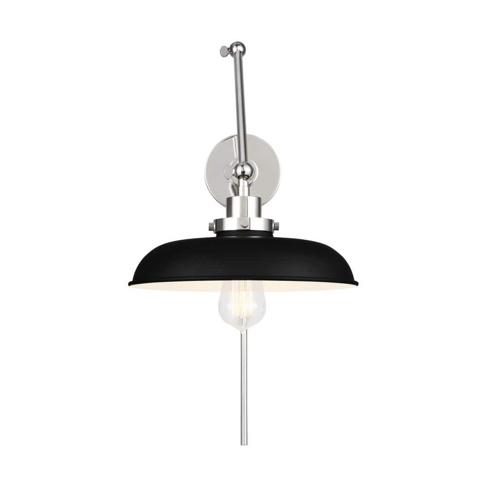 Midnight Black and Polished Nickel Dome Sconce