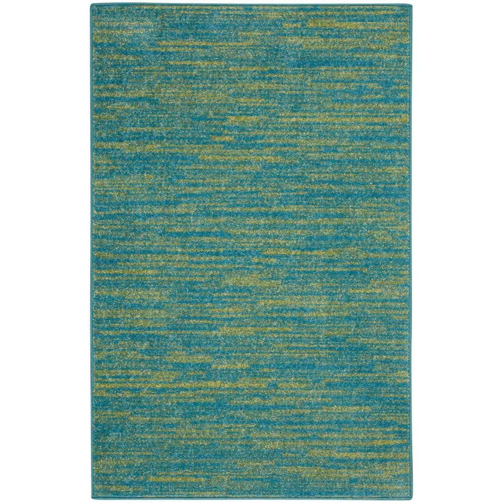 Blue and Green Striped Polypropylene Indoor/Outdoor Runner Rug