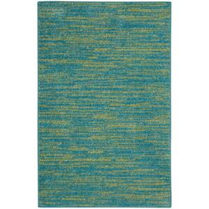 Charlie Blue and Green 2 ft. x 4 ft. Striped Indoor/Outdoor Area Rug