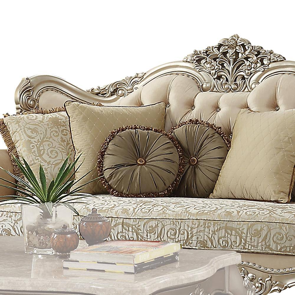 88" Champagne Gold Tufted Victorian-Inspired Sofa with 7 Pillows