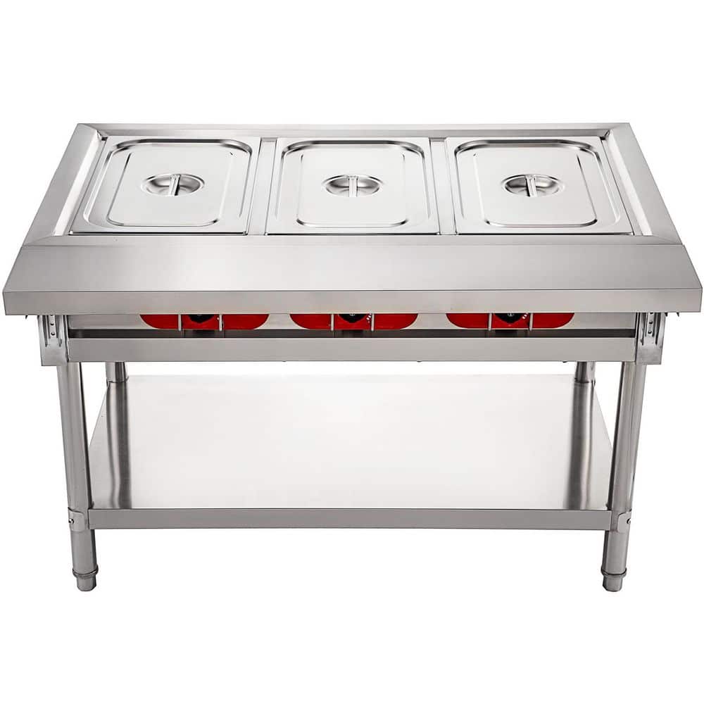 18 qt. /3 Pot Food Warmer Electric Steam Table Stainless Steel For Restaurants 110-Volt 1500-Watt Comes w/Lids Cutting
