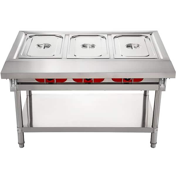 18 qt. /3 Pot Food Warmer Electric Steam Table Stainless Steel For Restaurants 110-Volt 1500-Watt Comes w/Lids Cutting