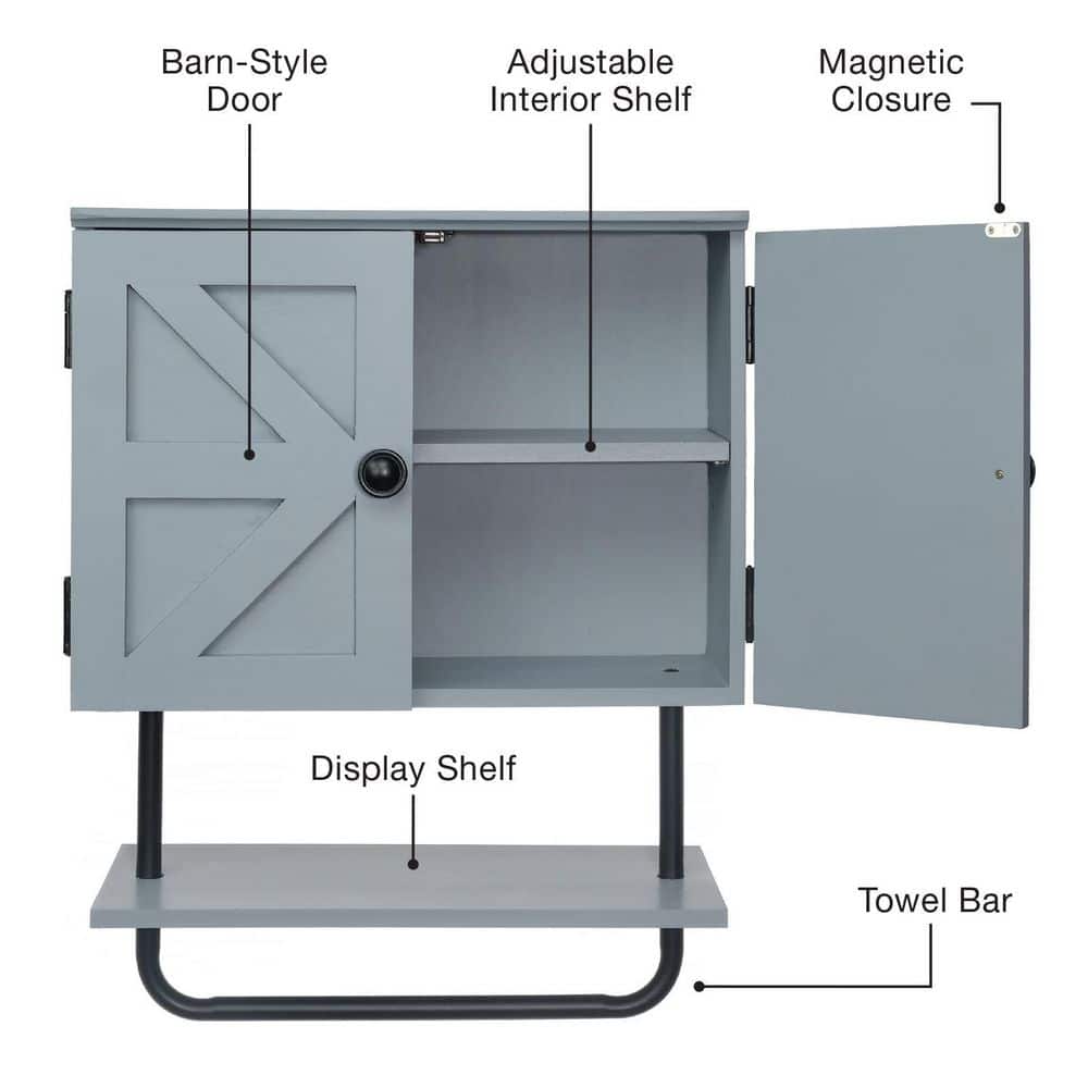 Rustic Gray Barndoor Wall-Mount Cabinet with Adjustable Shelf