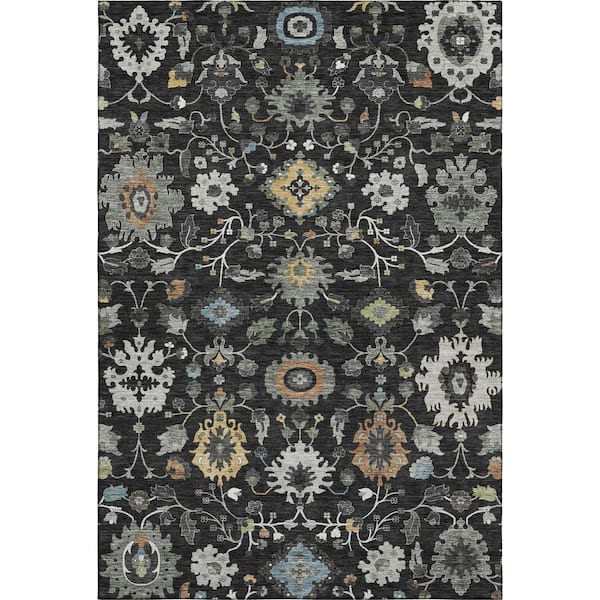 Mayfield Premium Machine Washable Abstract AMF2458 Black 5 ft. x 7 ft. 6 in. Area Rug