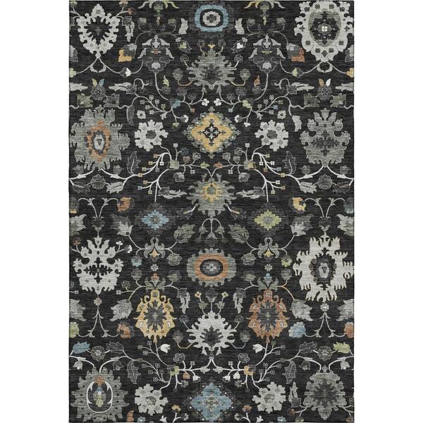 Mayfield Premium Machine Washable Abstract AMF2458 Black 9 ft. x 12 ft. Area Rug