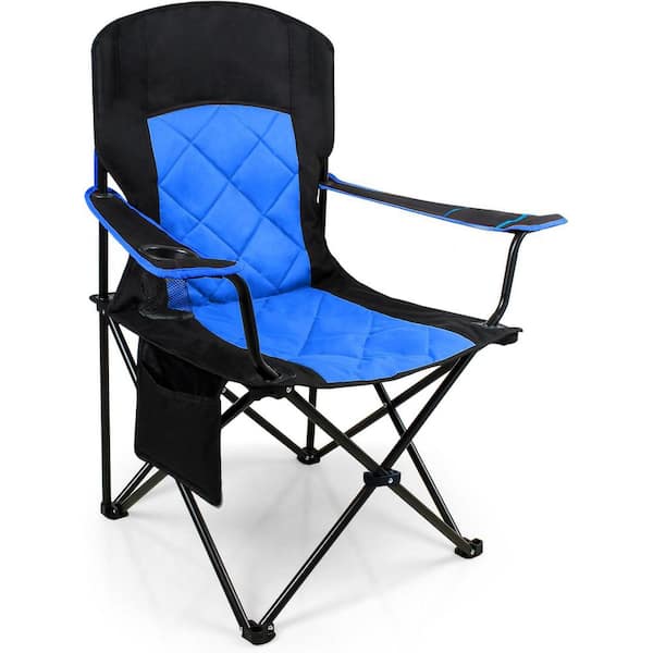 Unbranded Fully Padded Camping Chair, Heavy Duty Quad Fold Arm Chair Support 350 lbs with Cup Holder, Blue