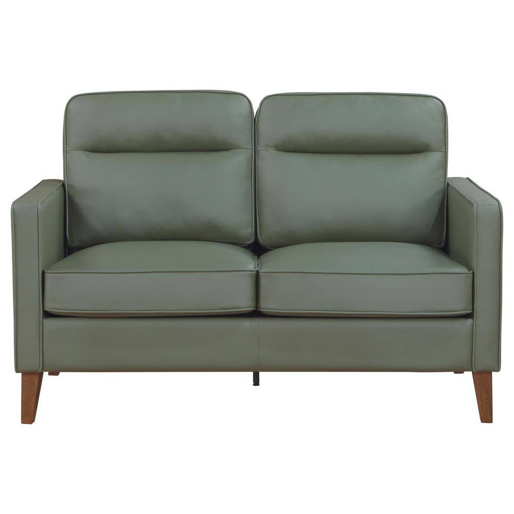 Jonah Green Faux Leather Tufted Loveseat with Wood Legs