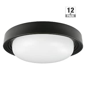 13 in. Modern Matte Black LED Flush Mount with Night Light Feature Adjustable CCT 1400 Lumens Dimmable (12-Pack)