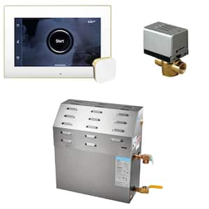 Super (iSteamX) 12 kW (12000 W) Steam Shower Generator Package with iSteamX Control in White Satin Brass