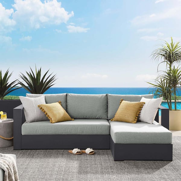 MODWAY Tahoe Outdoor Patio Powder-Coated Aluminum 2-Piece Right-Facing Chaise Sectional Sofa Set in Gray Gray