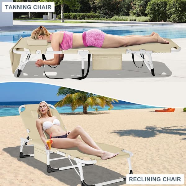 ABORON Folding Sun Tanning Chair 3 in 1 Metal Outdoor Chaise ABORON Folding Sun Tanning Chair 3 in 1 Metal Outdoor Chaise