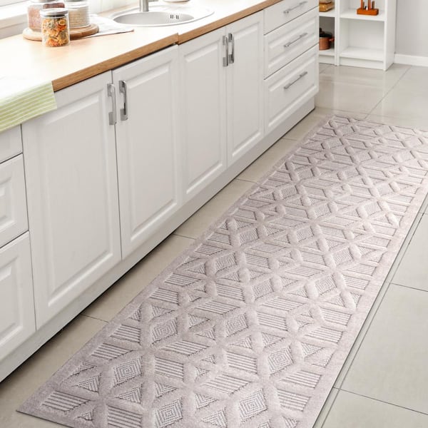 JONATHAN Y Talaia Neutral Ivory 2 ft. x 8 ft. Geometric Indoor/Outdoor Area Rug