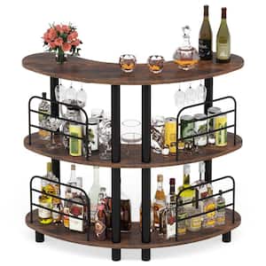 Bryan Rustic Brown Bar Unit for Liquor, 3-Tier Bar Cabinet with Storage Shelves for Home/Kitchen/Bar/Pub
