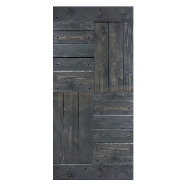 ISLIFE S Series 38 in. x 84 in. Carbon Gray Finished DIY Solid Wood Sliding Barn Door Slab - Hardware Kit Not Included