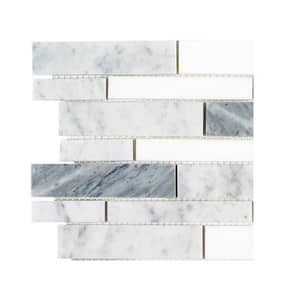 Take Home Tile Sample - Lombard Fog White 4.5 in. x 4.5 in. Interlocking Semi-Polished Marble Mosaic