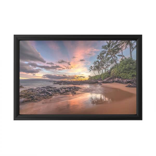 Trademark Fine Art "Hawaiian Sunset Wonder" by Pierre Leclerc Framed with LED Light Landscape Wall Art 16 in. x 24 in.