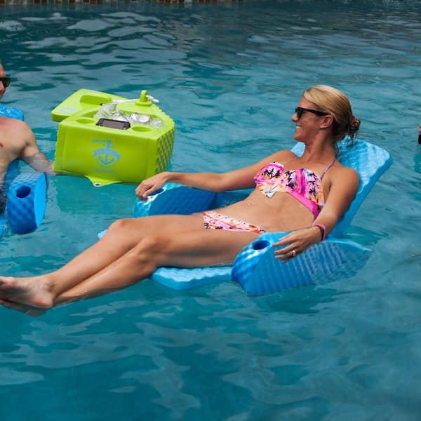 Folding Baja Float Swimming Pool Water Lounger Chair, Bahama Blue