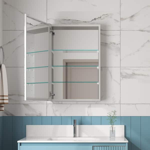 WYonder 20 in. W x 30 in. H Rectangular Aluminum Recessed/Surface Mount Left Swing Door Medicine Cabinet with Mirror