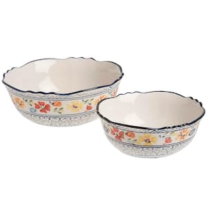 Luxenbourg 10-in. 64 fl.oz Multi-Colored Hand Painted Stoneware Serving Bowl (Set of 2)