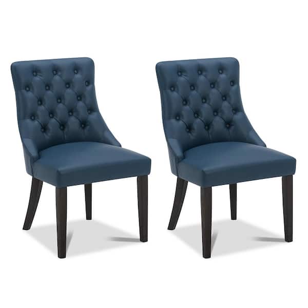 Spruce & Spring Minos Blue Faux Leather Tufted Dining Chair (Set of 2)