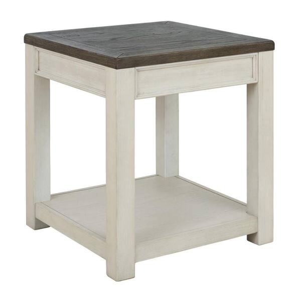 Benjara 22 in. White and Brown Square Wood End Table with Open Shelf