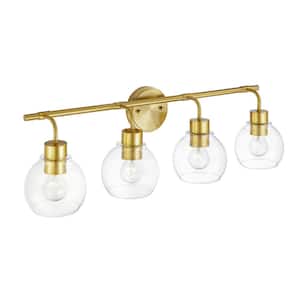 30.5 in. 4-Light Antique Brass Modern Indoor Vanity Light with Globe Glass Shades