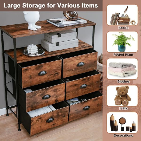 Costway 6-Drawer Dresser Brown Fabric Storage Tower Chest of