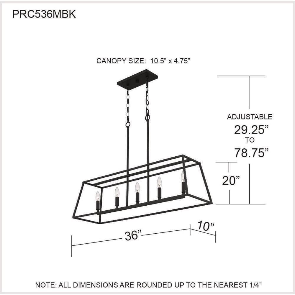 Matte Black Steel 5-Light Candle Island Chandelier
