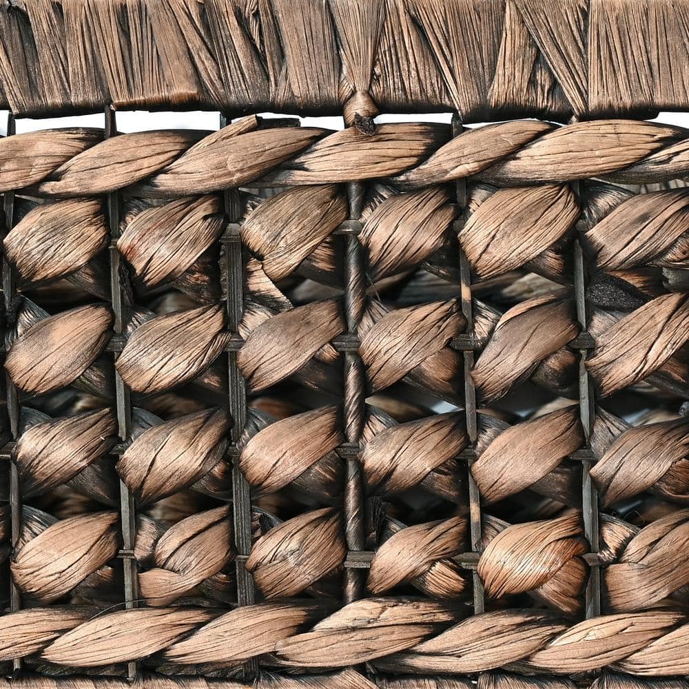 Handwoven Brown Water Hyacinth Rectangular Storage Baskets with Cut-Out Handles