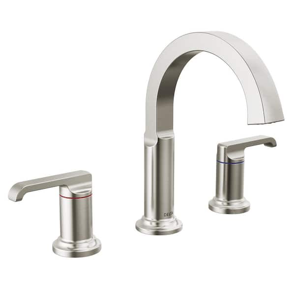 Delta Tetra 8 in. Widespread Double-Handle Bathroom Faucet in Lumicoat Stainless