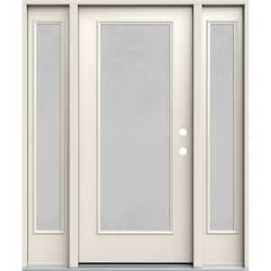 60 in. x 80 in. Left-Hand/Inswing Full Lite Micro-Granite Frosted Glass Primed Steel Prehung Front Door with Sidelites