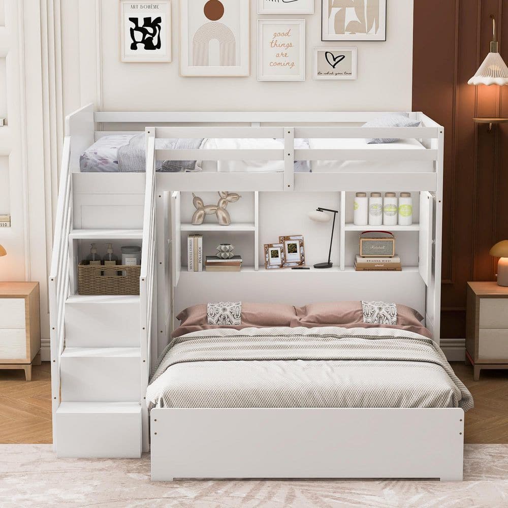 Harper & Bright Designs White Twin Over Full Bunk Bed with Light ...