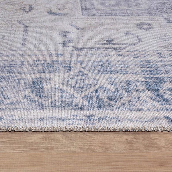 Medallion Boho Machine Washable Area Rug Blue 2' 6" X 12'
