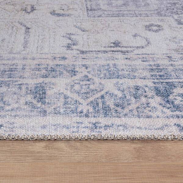 6 ft. x 6 ft. Square Blue Medallion Boho Machine Washable Area Rug