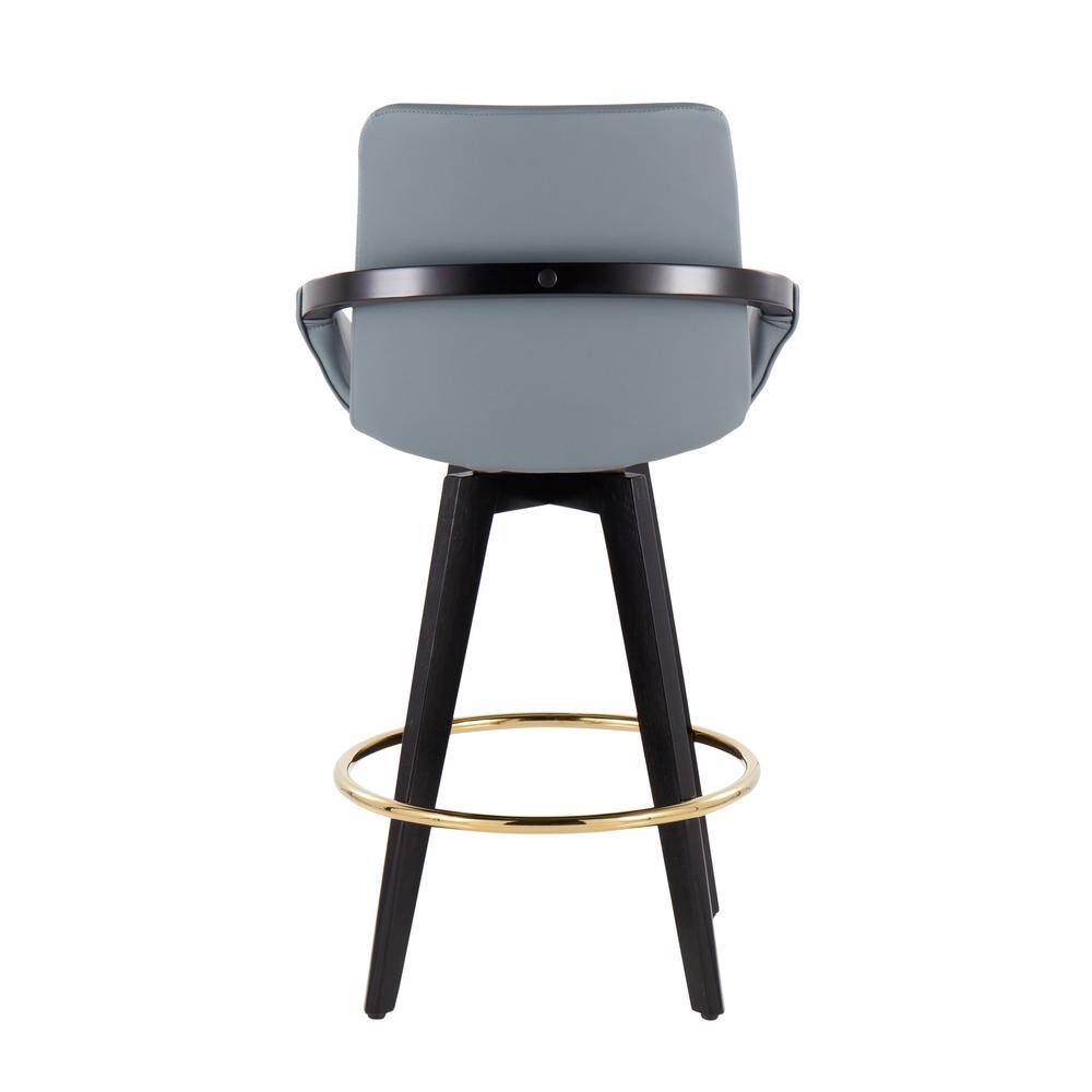 Set of 2 Black and Gray Faux Leather Swivel Barstools with Gold Footrest