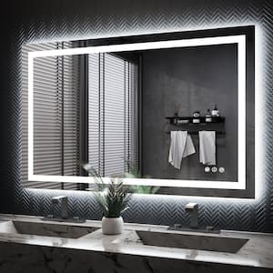 48 in. W x 30 in. H Rectangular Frameless Front & Back Lighted Anti-Fog Wall Bathroom Vanity Mirror, Tempered Glass, ETL