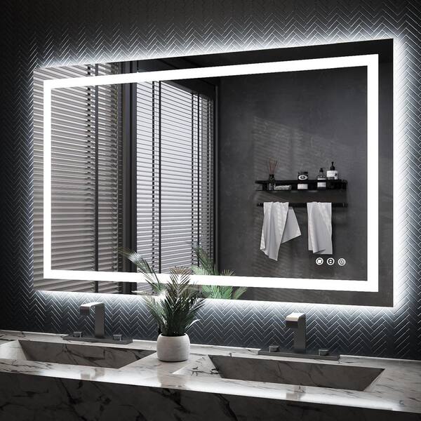KIOTEE 48 in. W x 30 in. H Rectangular Frameless Front & Back Lighted Anti-Fog Wall Bathroom ...
