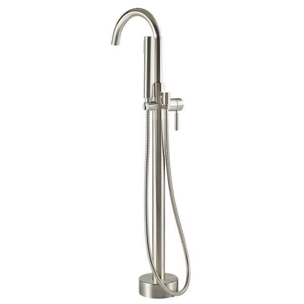 Glacier Bay Milly Single-Handle Floor-Mount Roman Tub Faucet with Hand Shower in Satin Nickel