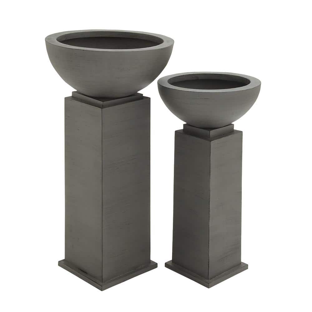 Extra Large Gray Metal Pedestal Planter Set for Indoor/Outdoor Use