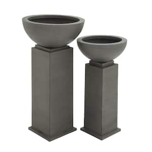 38 in., and 31 in. Extra Large Gray Metal Indoor Outdoor Planter (2- Pack)
