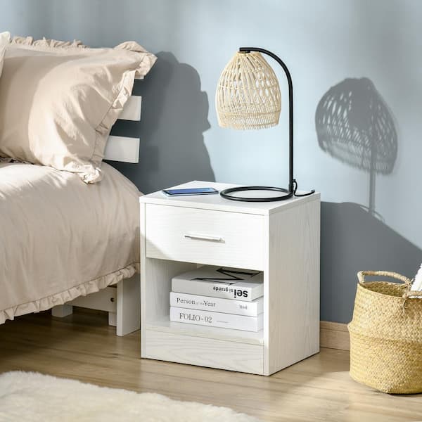 HOMCOM 15.75 x 11.75 x 17.75 Modern 1-Drawer White Nightstand