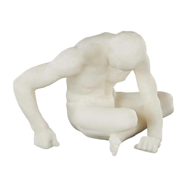 Litton Lane 10 in. x 10 in. White Polystone Sitting People Sculpture with Shimmer