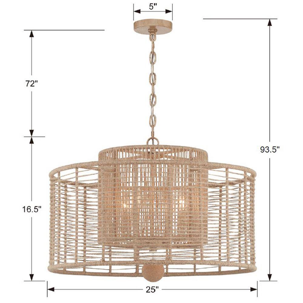 Jayna Burnished Silver 4-Light Drum Chandelier with Natural Jute